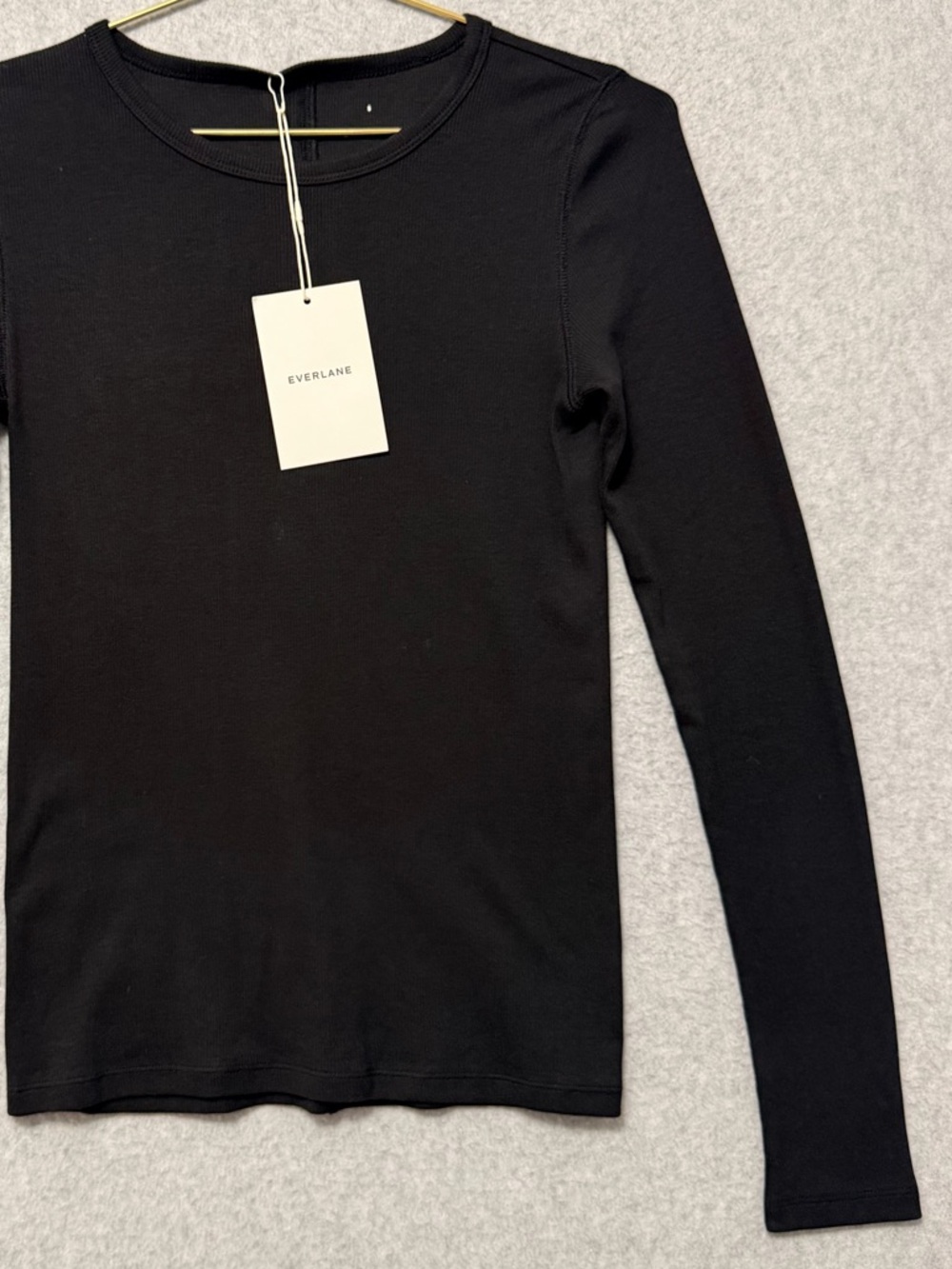 Everlane Lux Supima Micro-Rib Long Sleeve Crew Tee NWT Size Small Black Fitted - Picture 5 of 9